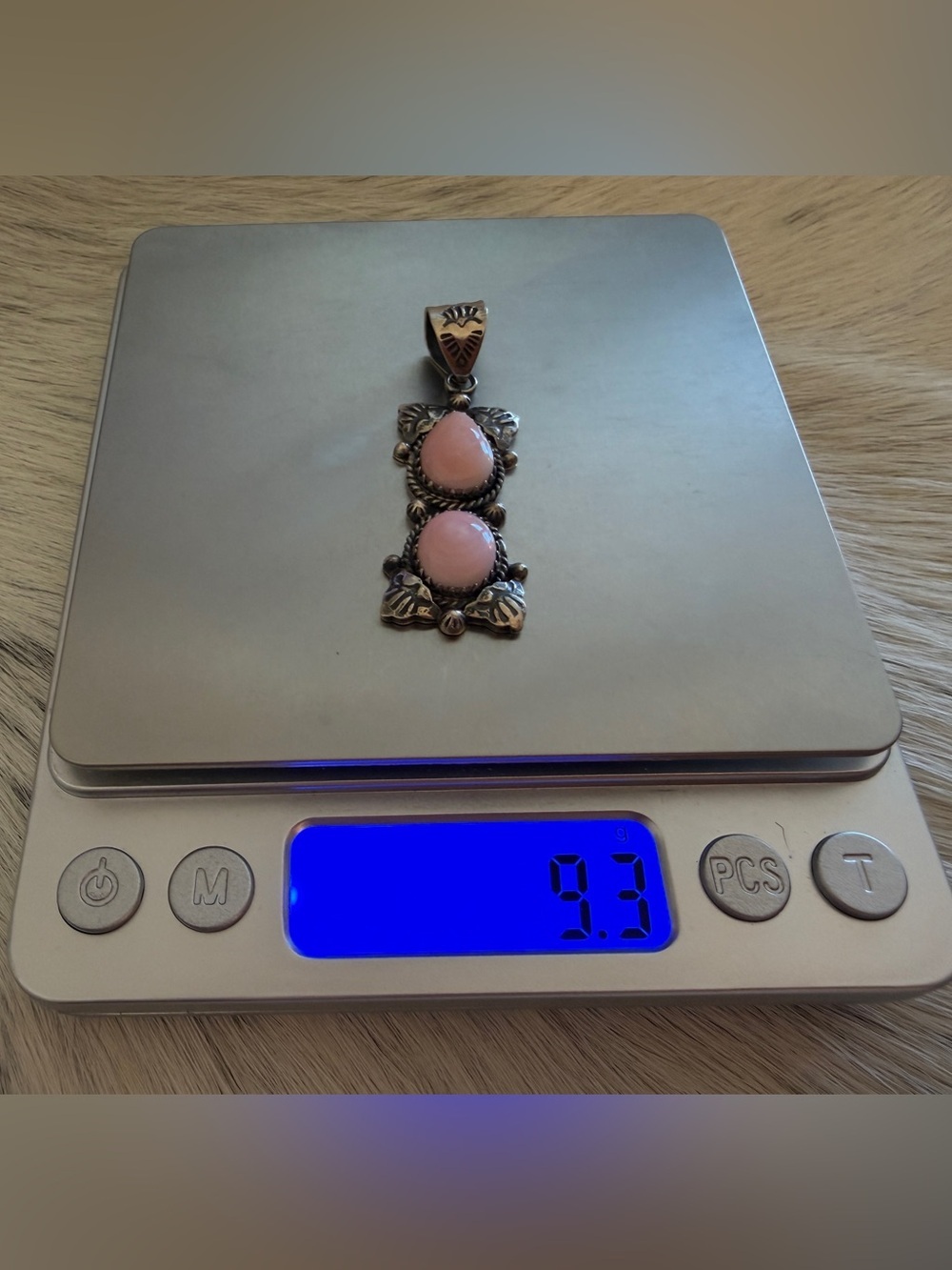 ❤️ Queen Pink Conch Navajo Style 2 Stone 9.3Gm Sterling Silver Pendant 2.06”L - Picture 9 of 15